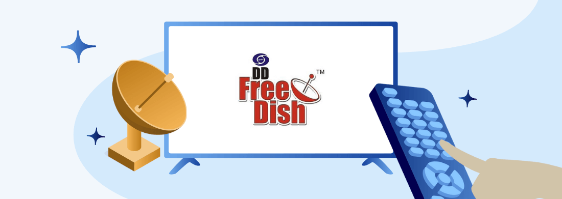 television screen set up with dth dd free dish