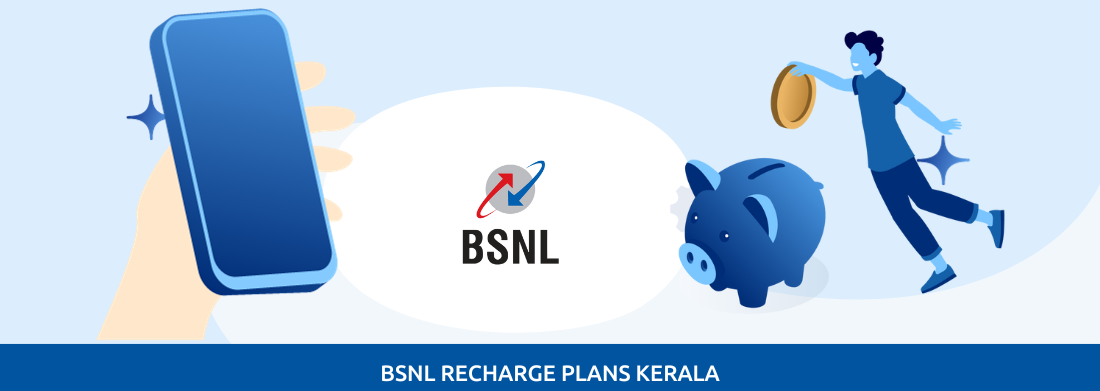 A man putting money in a piggy bank beside a phone represents the savings of BSNL recharge plans