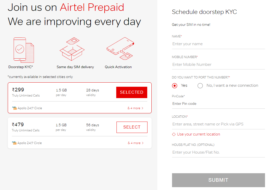 Airtel prepaid SIM card